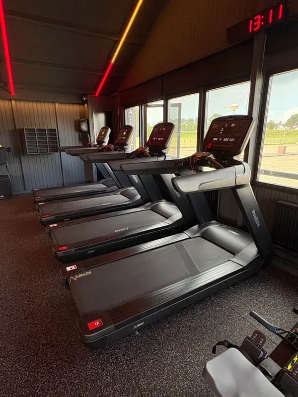 Toegankelijke cardiozone met een rij loopbanden